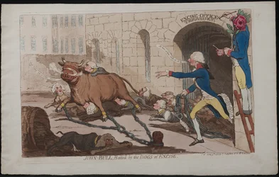 John Bull, von den Hunden der Steuerbehörde gehetzt, 1790